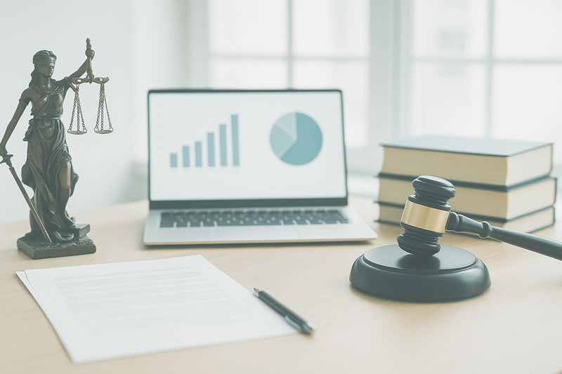 Advogado trabalhando em um notebook